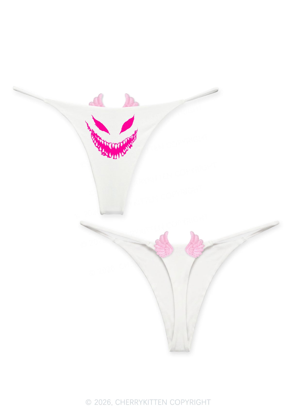 Halloween Smiling Silhouette Y2K Goth Angel Wings Bikini String Thong Cherrykitten