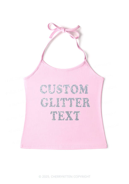 Custom Text Glitter Y2K Halter Neck Cami Cherrykitten