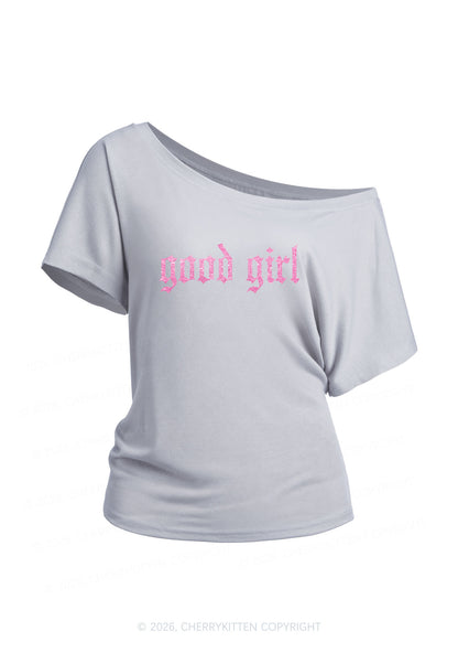 Glitter Good Girl Y2K Off Shoulder Tee Cherrykitten