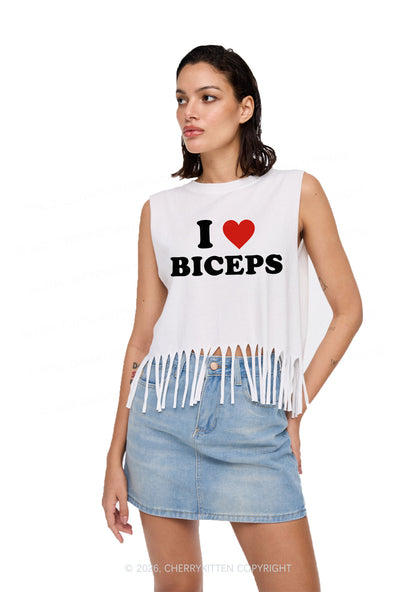 I Love Biceps Y2K Fringe Tank Top Cherrykitten