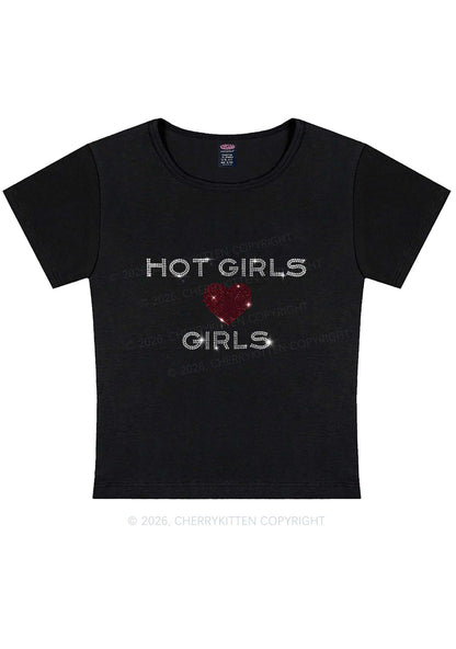 Rhinestone Hot Girls Love Girls Pride Y2K Baby Tee Cherrykitten