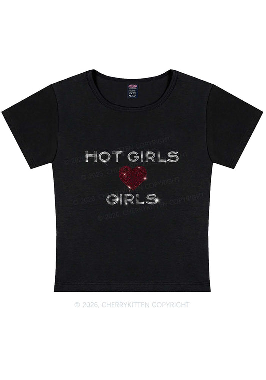 Rhinestone Hot Girls Love Girls Pride Y2K Baby Tee Cherrykitten