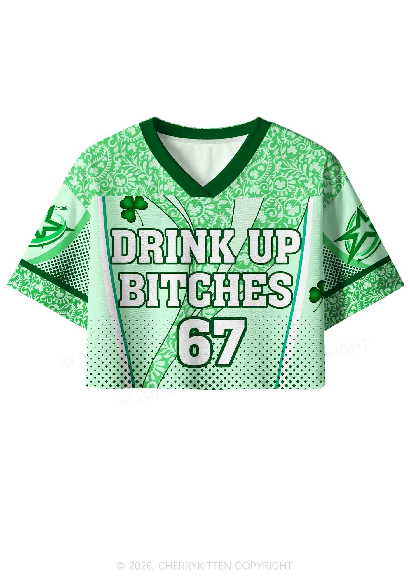Custom Drink Up Bxxches St Patricks Y2K Crop Sport Jersey Shirts Cherrykitten