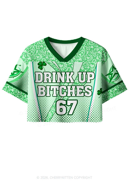 Custom Drink Up Bxxches St Patricks Y2K Crop Sport Jersey Shirts Cherrykitten