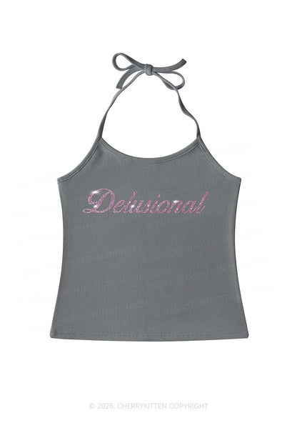 Rhinestone Delusional Y2K Halter Neck Cami Cherrykitten