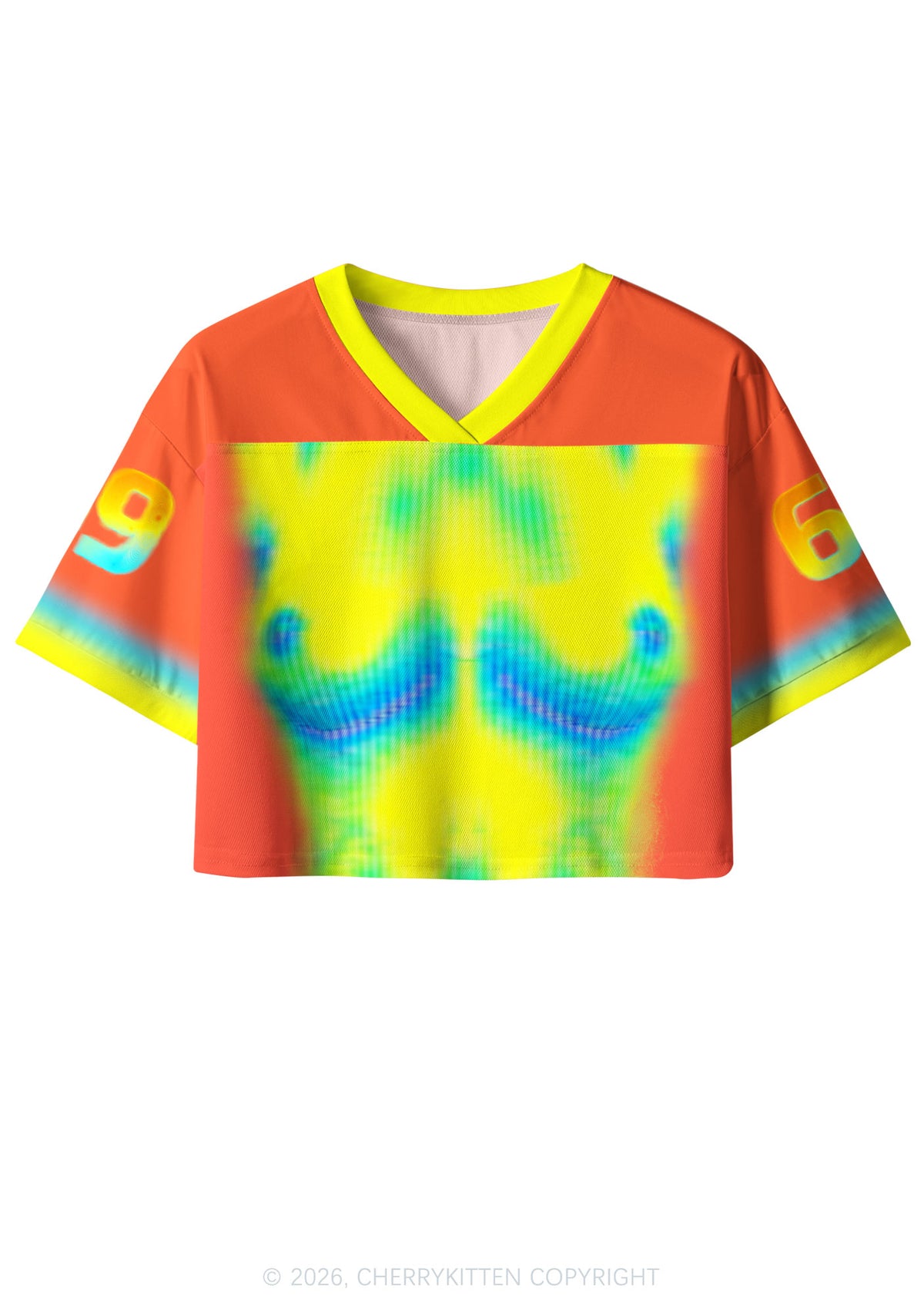 Orange Thermal Female Body Y2K Crop Sport Jersey Shirts Cherrykitten