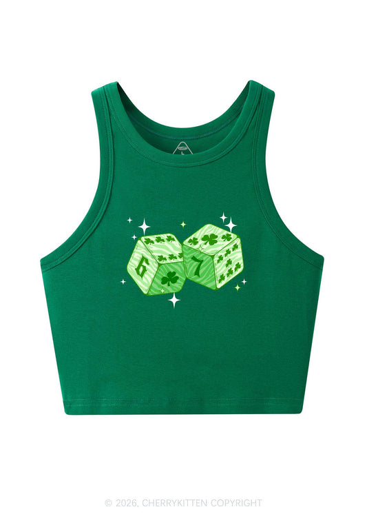 Green Clover Dice St Patricks Y2K Crop Tank Top Cherrykitten