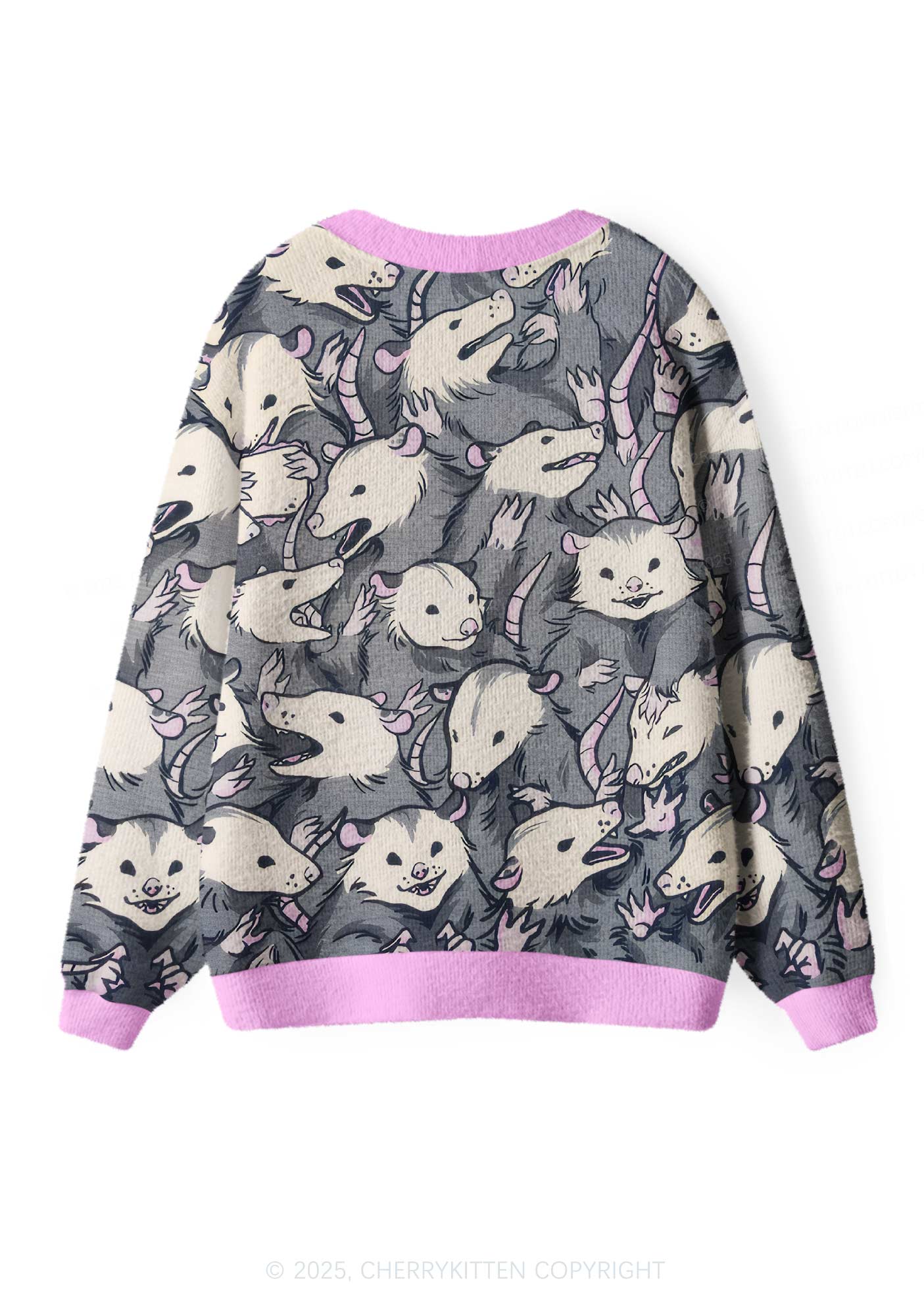 Grey Possum Y2K Christmas Cardigan Knit Sweatshirt Cherrykitten