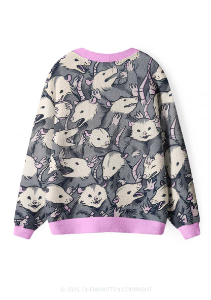 Grey Possum Y2K Christmas Cardigan Knit Sweatshirt Cherrykitten