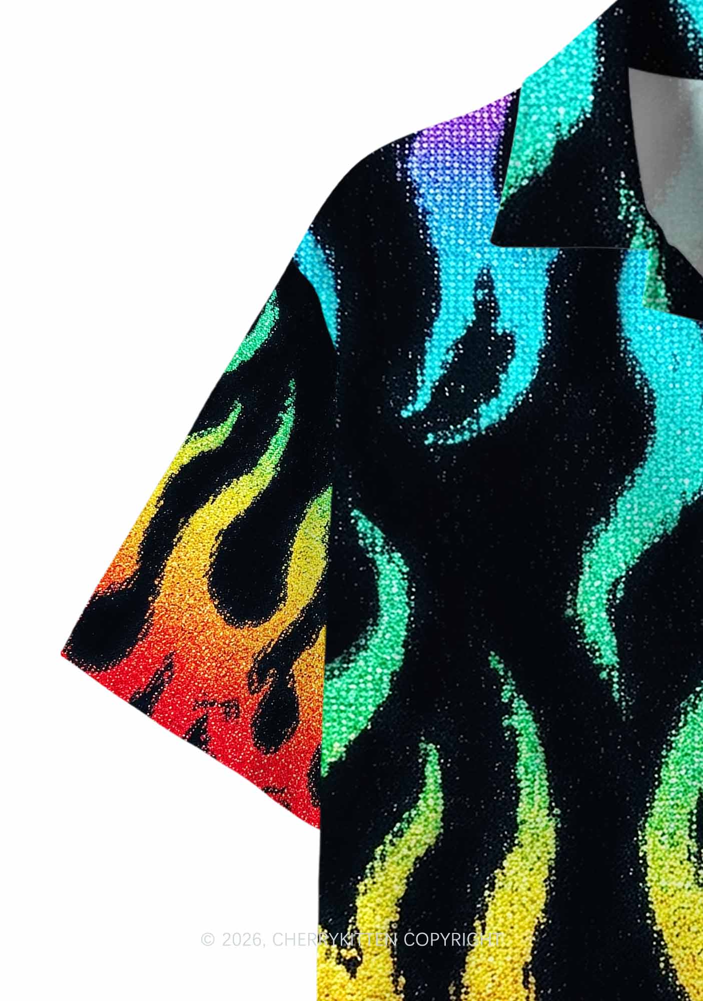 Rainbow Flame Pride Y2K Print Hawaiian Shirt Cherrykitten