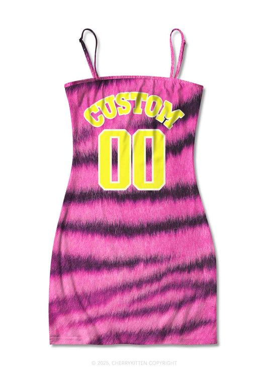 Pink Tiger Stripe Custom Text Y2K Print Slip Dress Cherrykitten