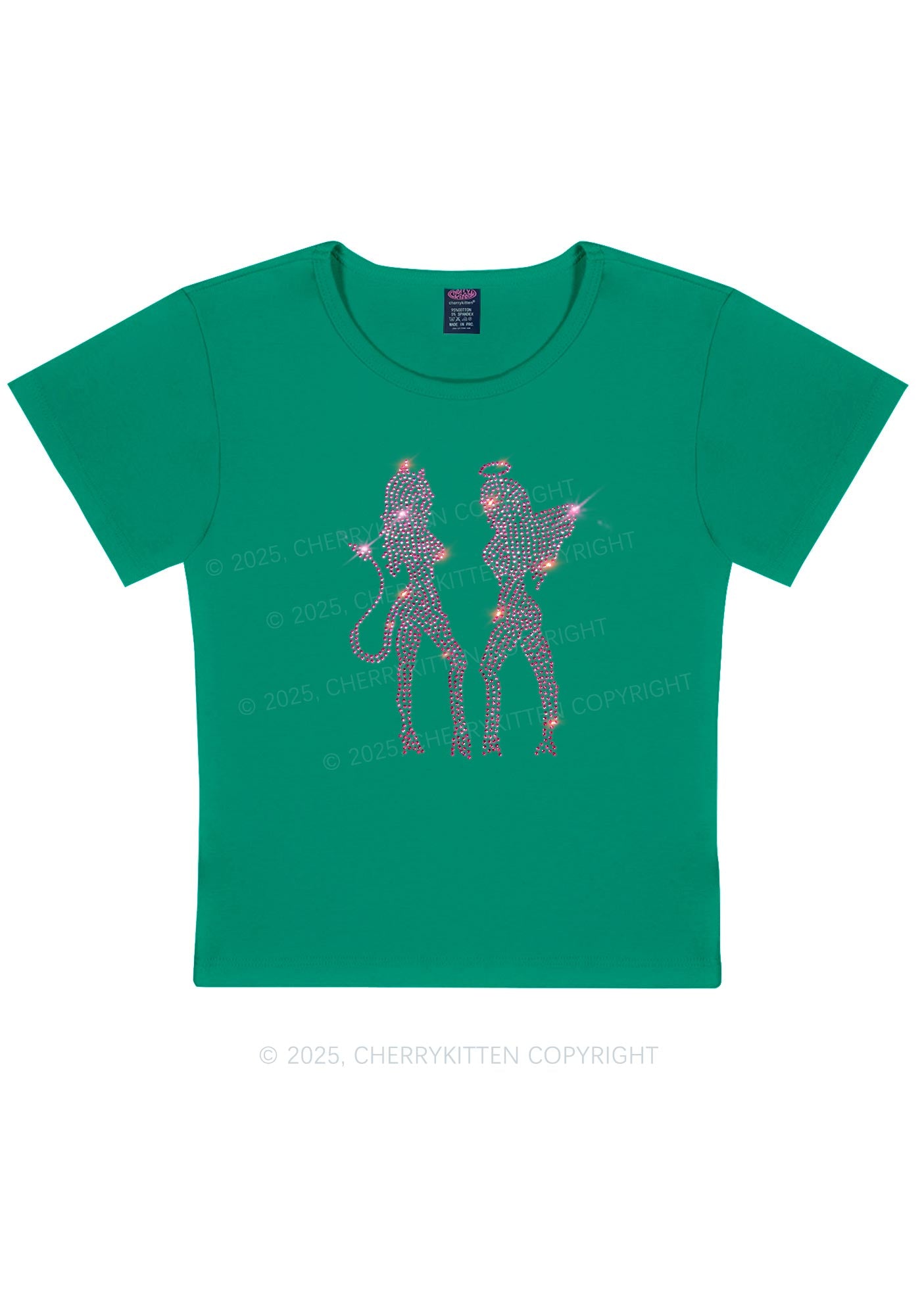 Rhinestone Dancing Girls Y2K Baby Tee Cherrykitten