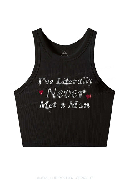 Rhinestone Never Met A Man Pride Y2K Crop Tank Top Cherrykitten
