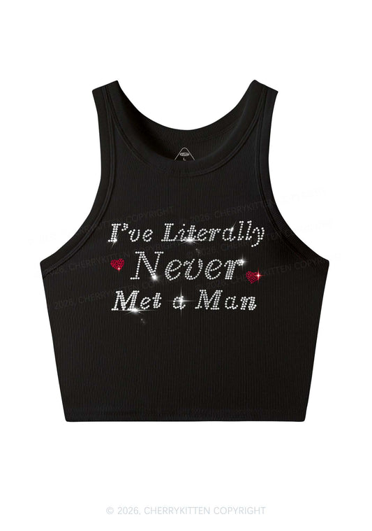 Rhinestone Never Met A Man Pride Y2K Crop Tank Top Cherrykitten