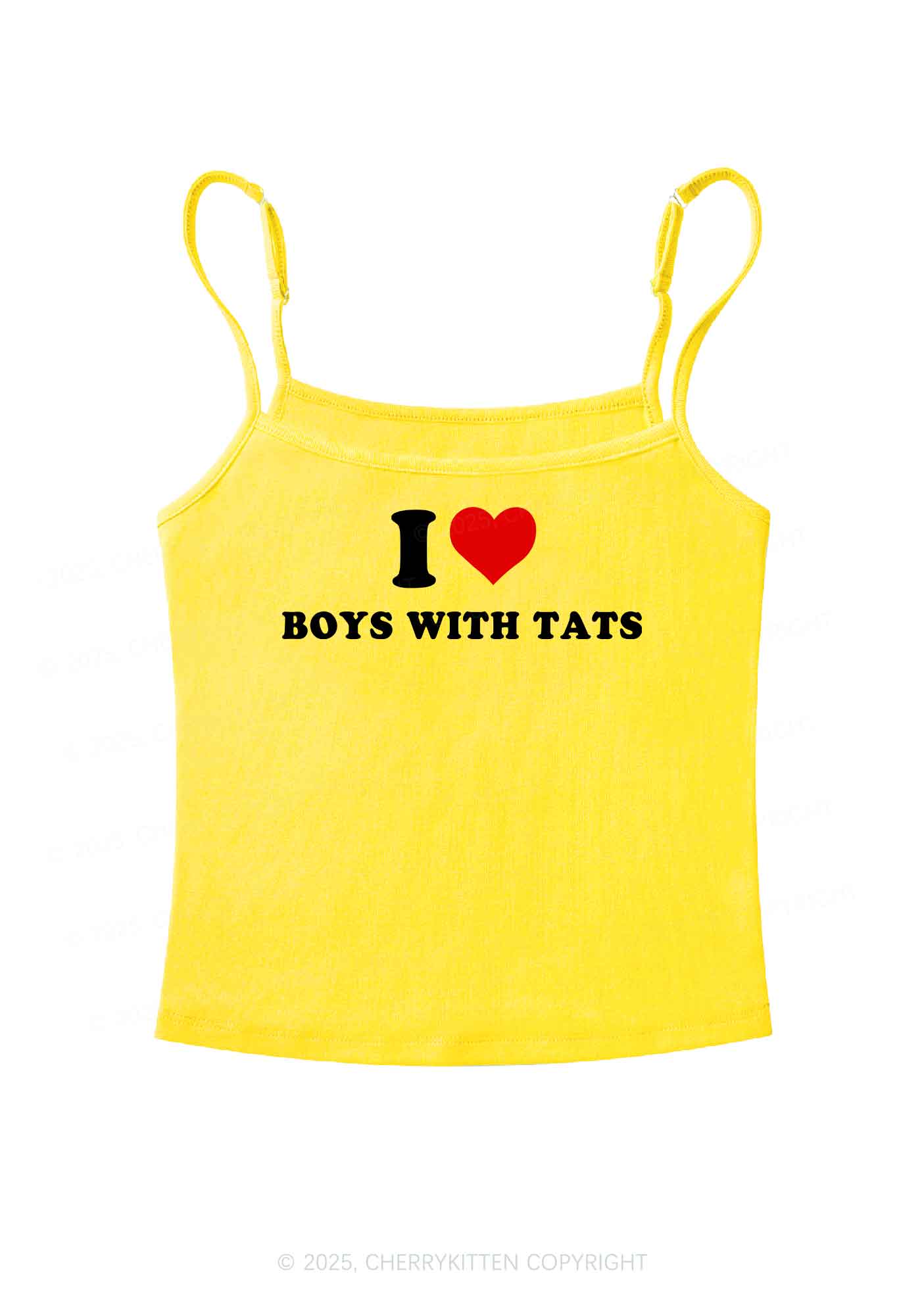 I Love Boys With Tats  Y2K Spaghetti Strap Cami Cherrykitten