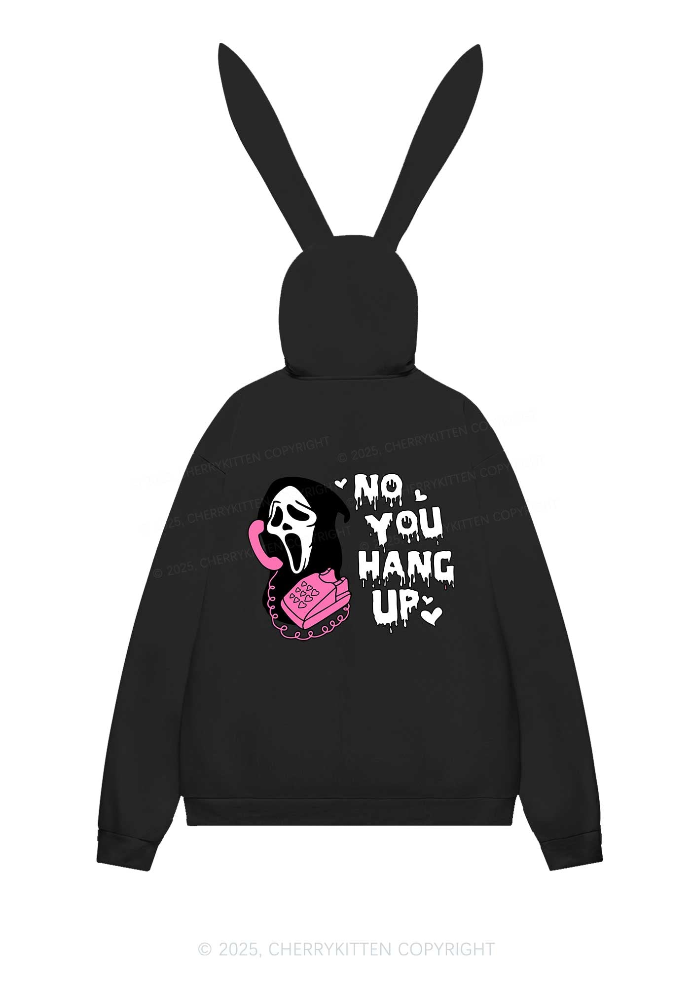 Halloween No You Hang Up Y2K Bunny Ear Zip Hoodie Cherrykitten