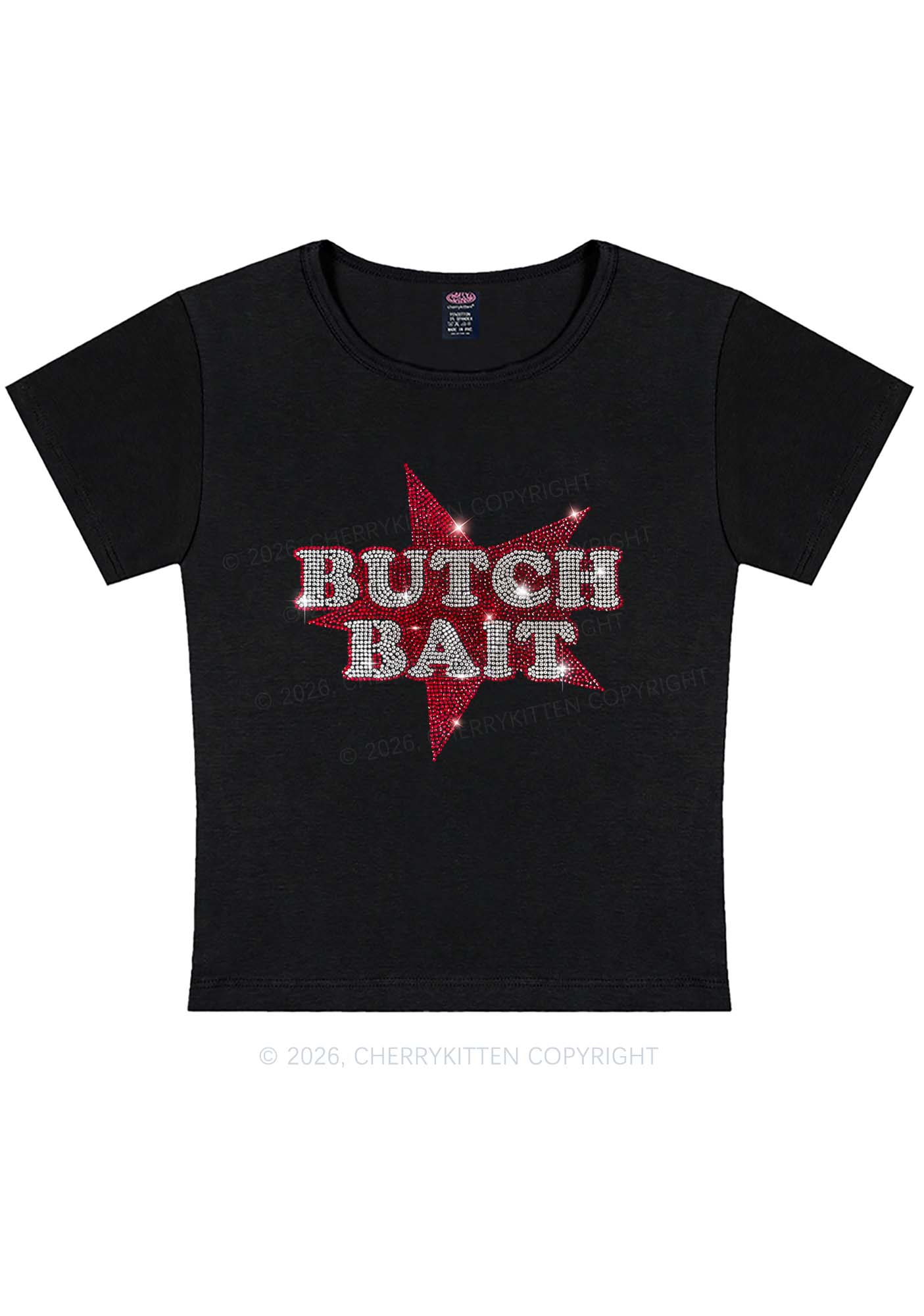 Rhinestone Butch Bait Pride Y2K Baby Tee Cherrykitten