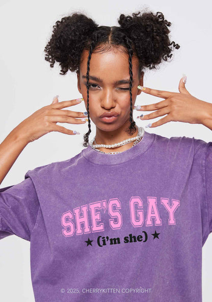 She Is Gay Y2K Shirts Washed Tee Cherrykitten