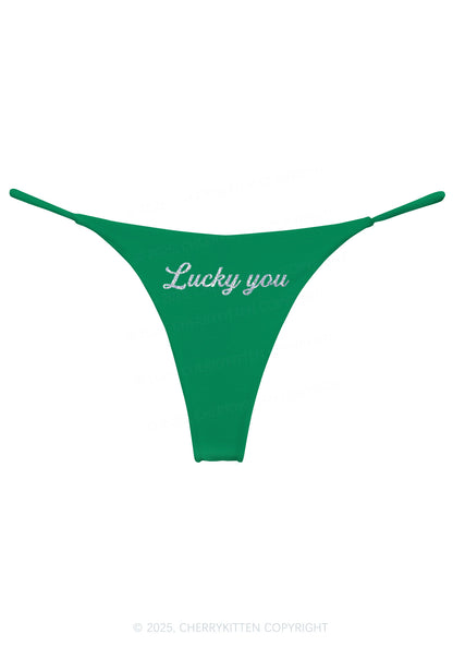 Glitter Lucky You St Patricks Y2K Bikini String Thong Cherrykitten