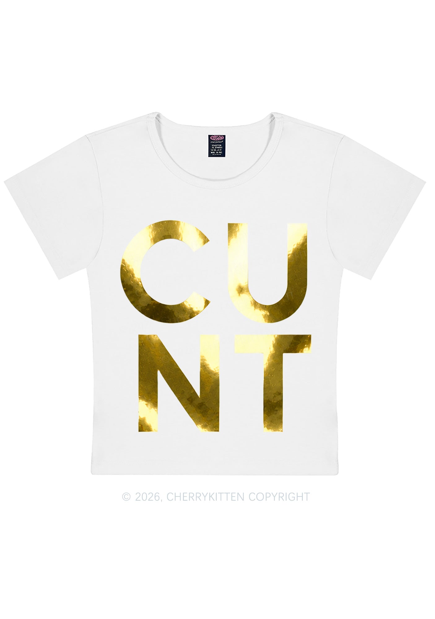 Cxxt Silver Foil Printed Y2K Baby Tee Cherrykitten