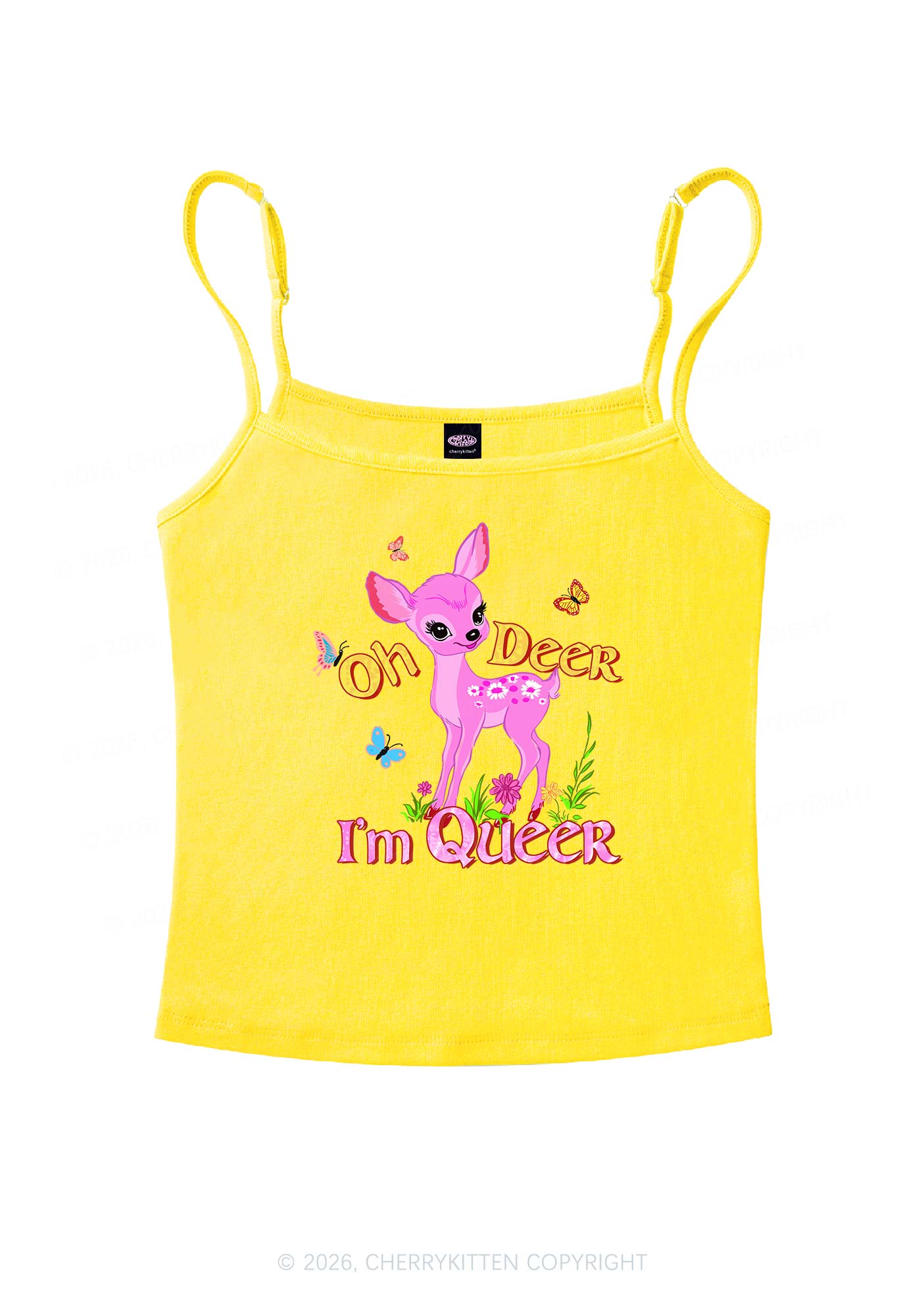 Oh Deer Im Queer Pride Y2K Spaghetti Strap Cami Cherrykitten