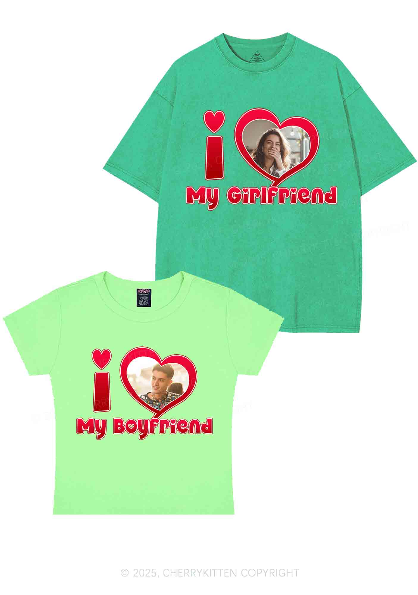Custom BF GF Red Heart Y2K Valentine's Day Couple Shirt Cherrykitten
