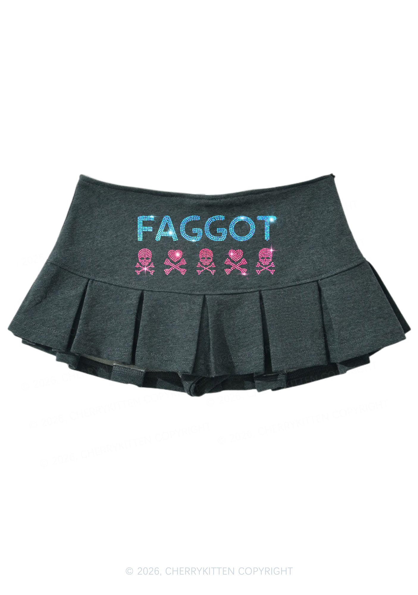 Rhinestone Faggot Skull Pride Y2K Mini Pleated Skirts Cherrykitten