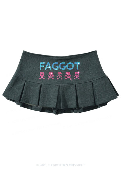 Rhinestone Faggot Skull Pride Y2K Mini Pleated Skirts Cherrykitten
