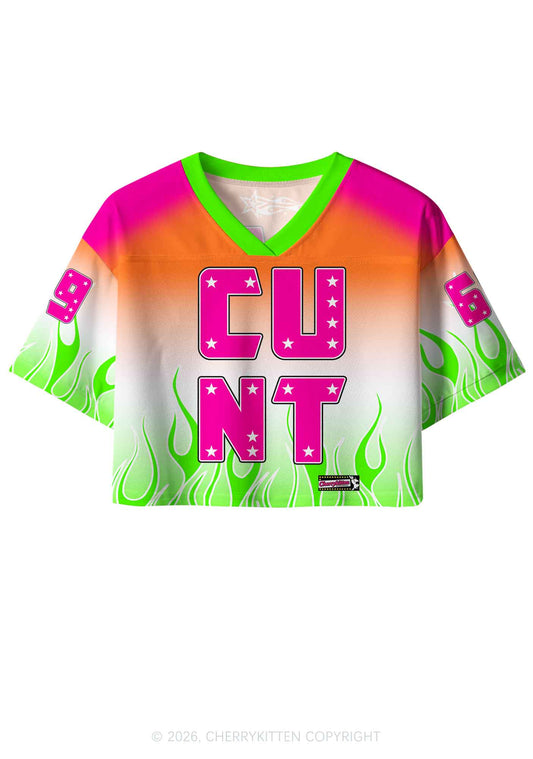 Pink Cxxt Green Flame Y2K Crop Sport Jersey Shirts Cherrykitten
