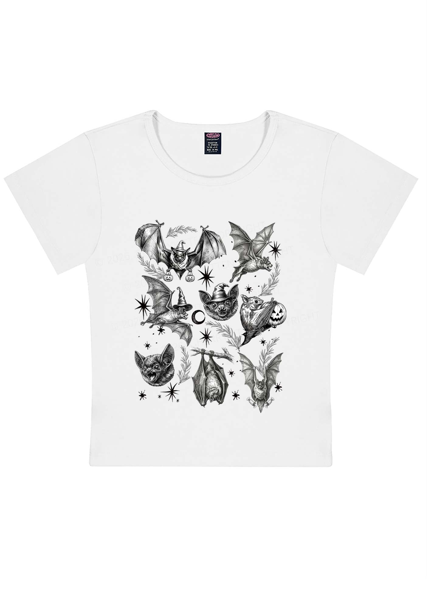 Halloween Bat Wizard Hat Y2K Baby Tee Cherrykitten