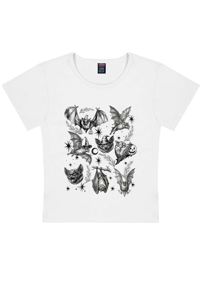 Halloween Bat Wizard Hat Y2K Baby Tee Cherrykitten