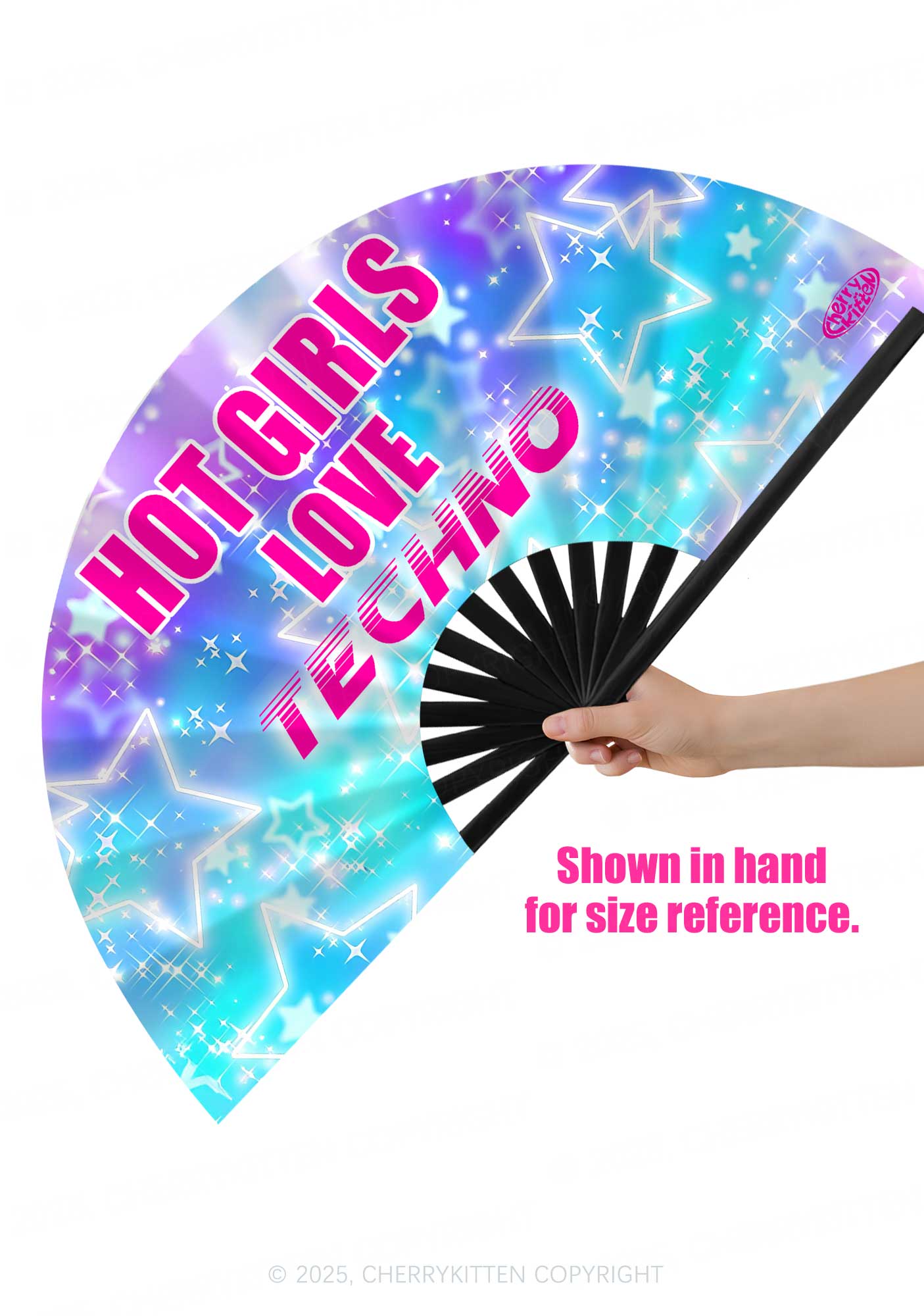 Hot Girls Love Techno Star Y2K Rave Hand Fan Cherrykitten