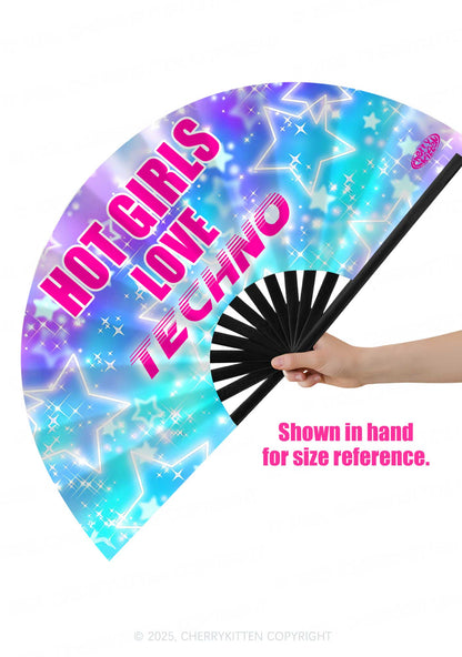 Hot Girls Love Techno Star Y2K Rave Hand Fan Cherrykitten