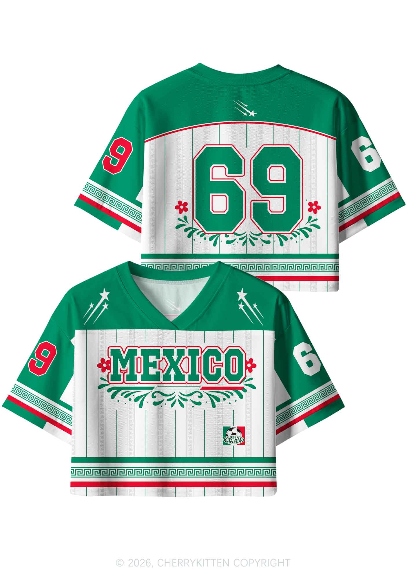 Custom Mexico Floral Stripe Y2K Crop Sport Jersey Shirts Cherrykitten