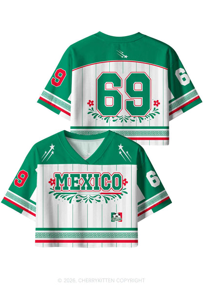 Custom Mexico Floral Stripe Y2K Crop Sport Jersey Shirts Cherrykitten