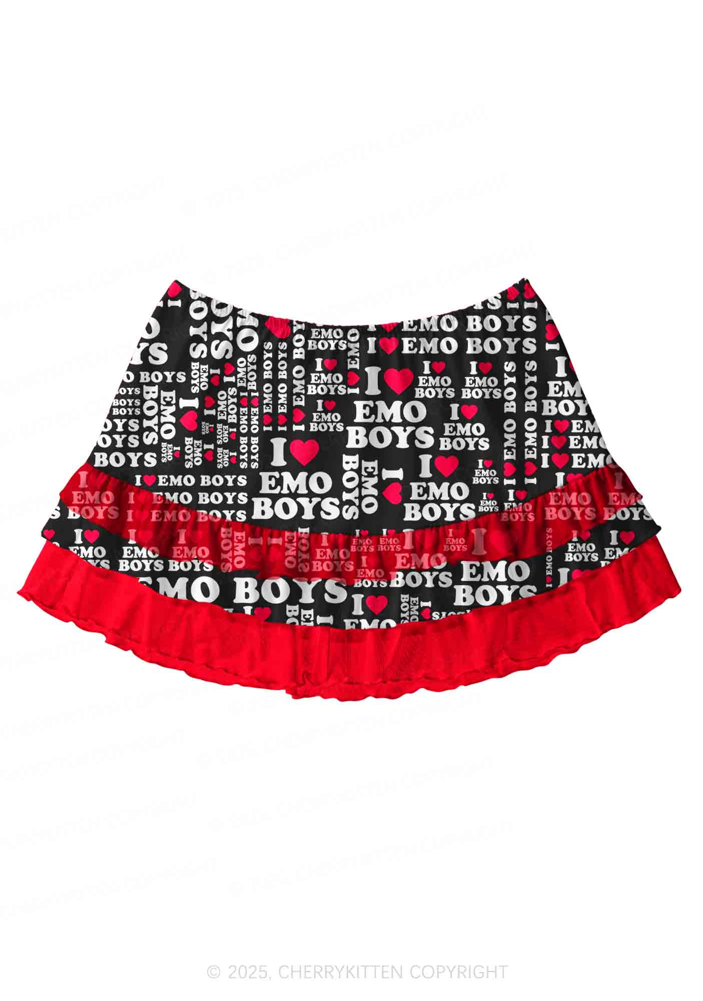 I Love Emo Boys Y2K Print Mini Layered Skirt Cherrykitten