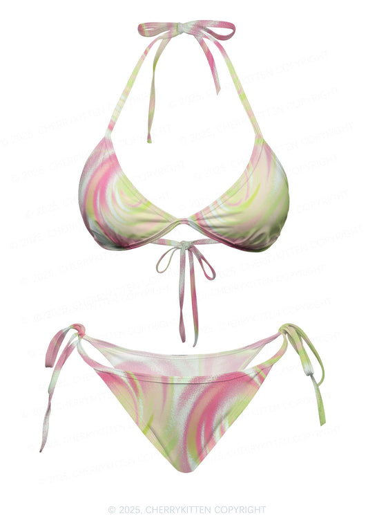 Pink Swirl Y2K Print Bikini Set Cherrykitten