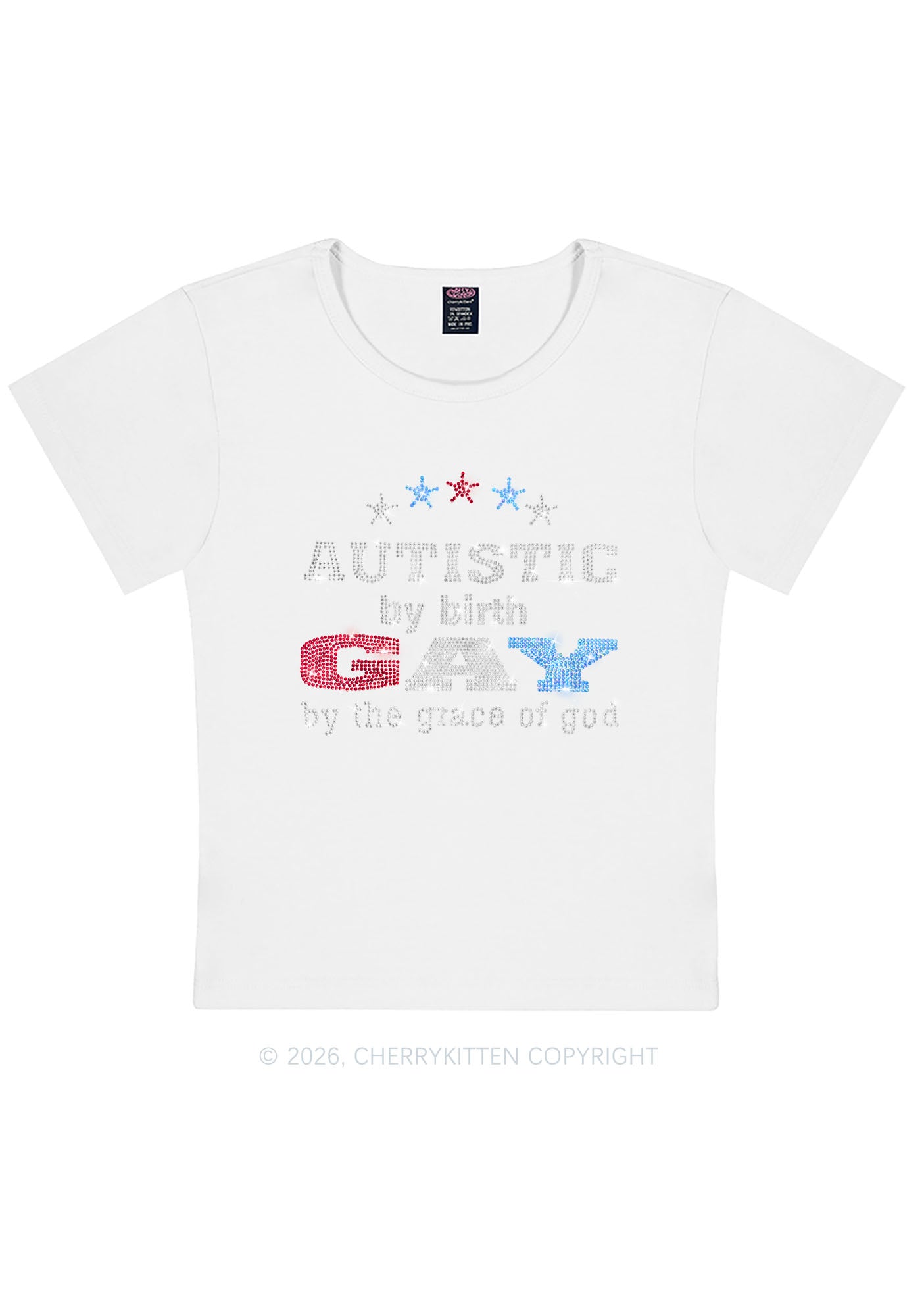 Rhinestone Autistic Gay Pride Y2K Baby Tee Cherrykitten