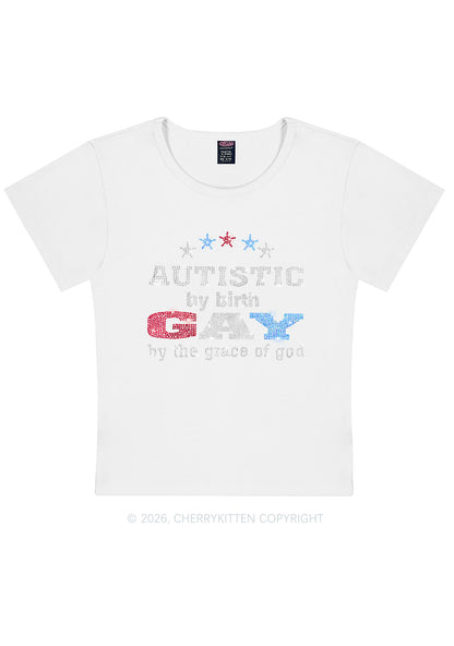 Rhinestone Autistic Gay Pride Y2K Baby Tee Cherrykitten
