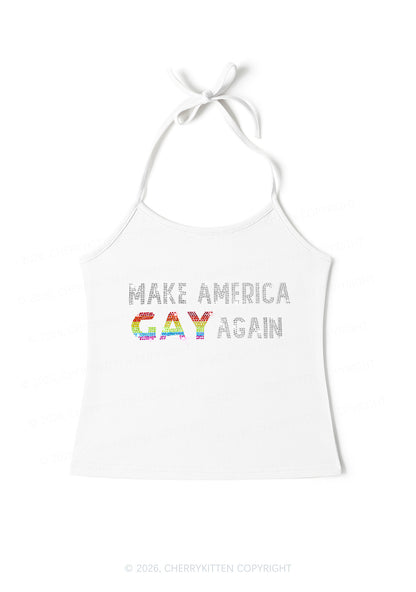 Rhinestone Make America Gay Again Pride Y2K Halter Neck Cami Cherrykitten