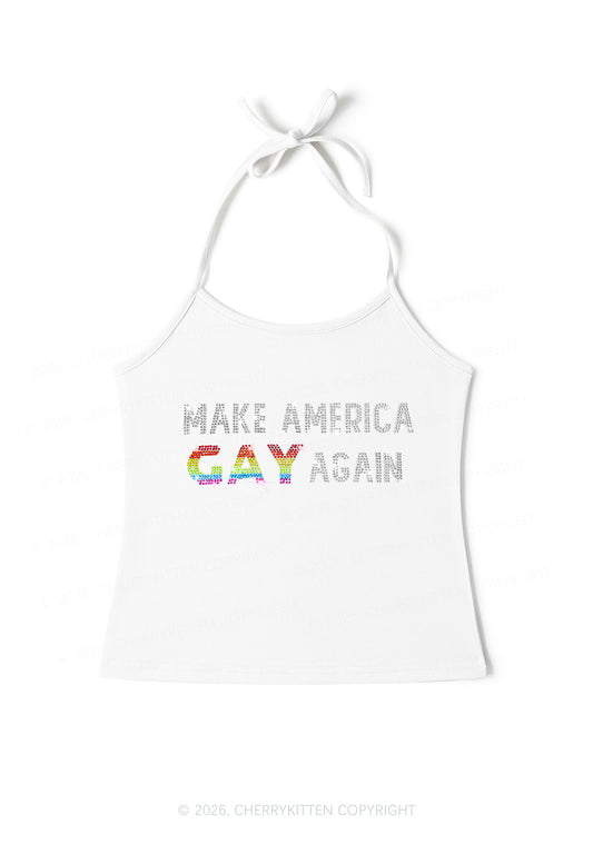 Rhinestone Make America Gay Again Pride Y2K Halter Neck Cami Cherrykitten