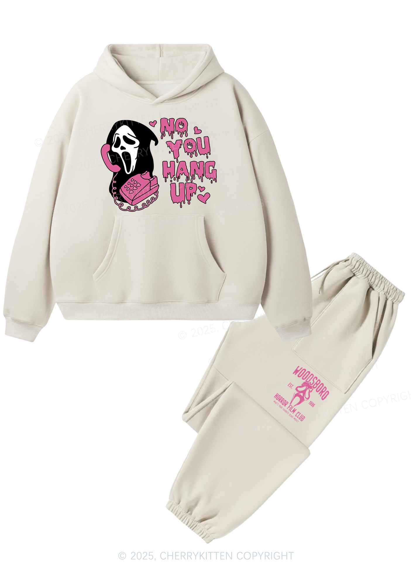 Halloween No You Hang Up Y2K Fleece Hoodie Set Cherrykitten