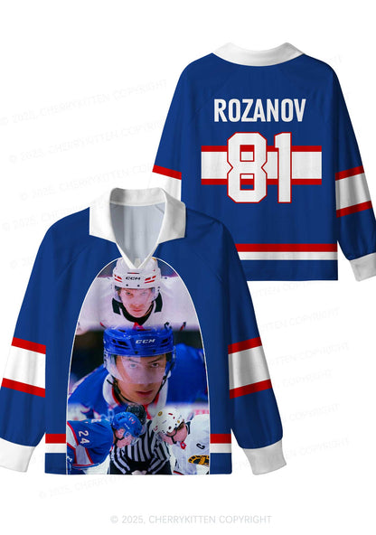 Blue Hockey Match HR Y2K Long Sleeve Sport Jersey Shirts Cherrykitten