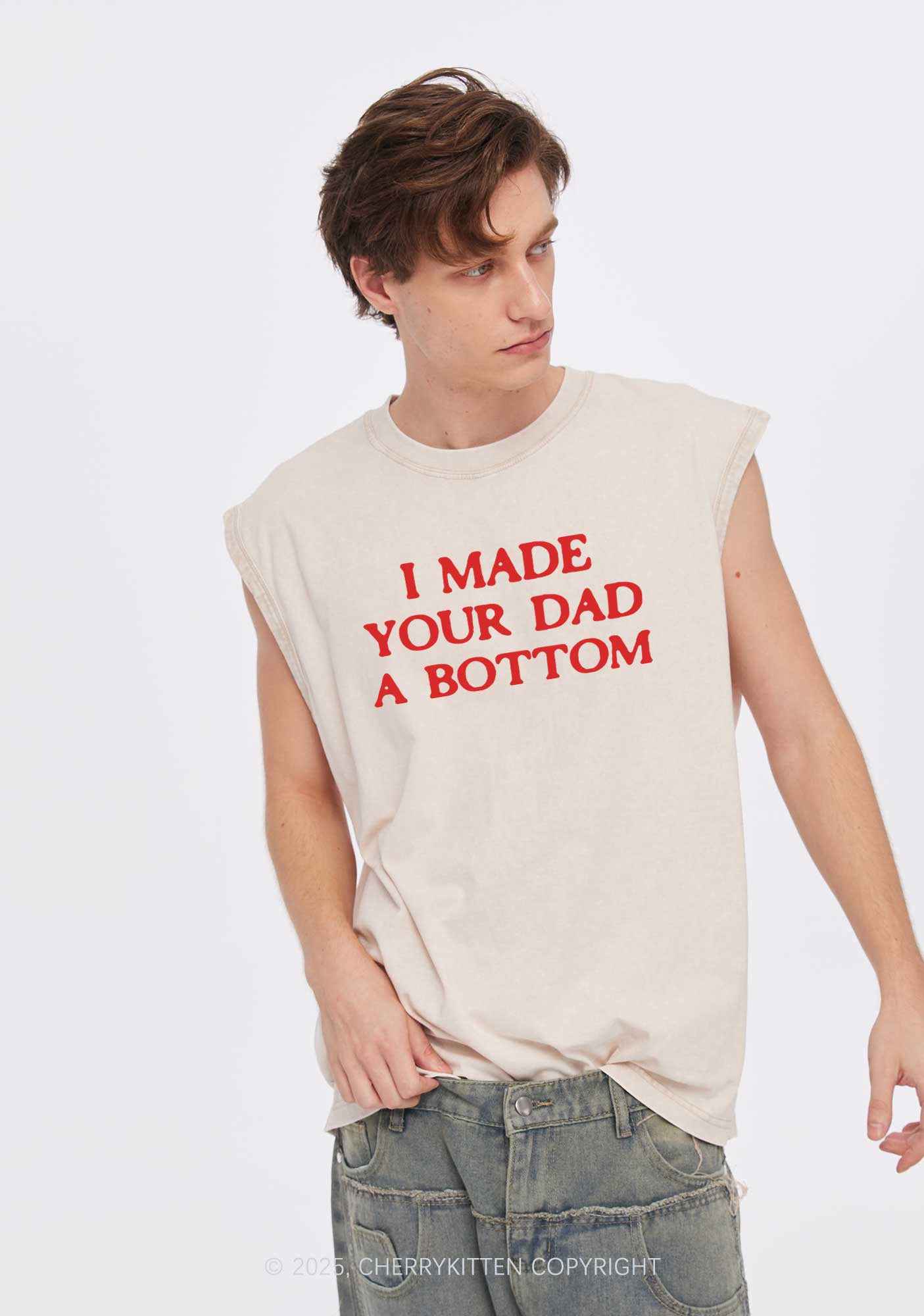 Made Your Dad Bottom Pride Y2K Washed Muscle Tank Cherrykitten