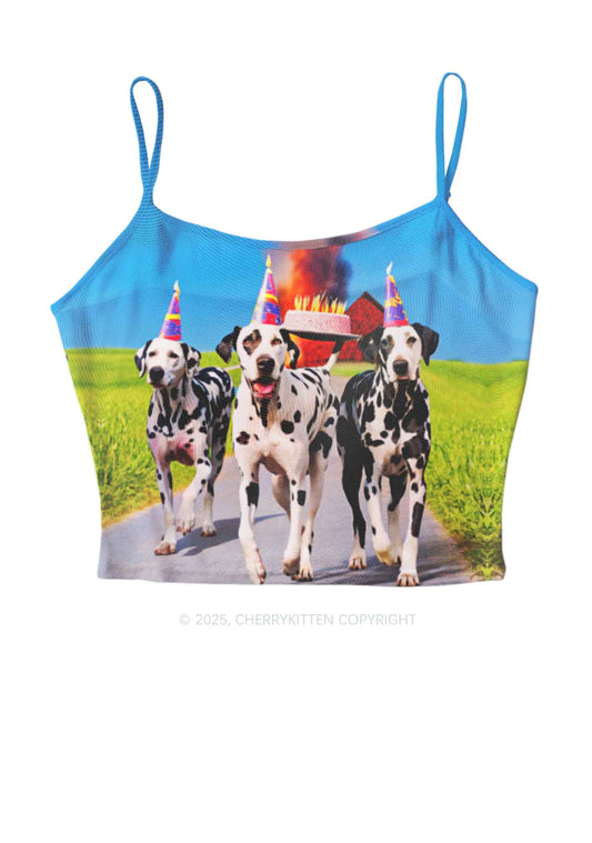Dogs Birthday Party Y2K Mesh Cami Tank Cherrykitten