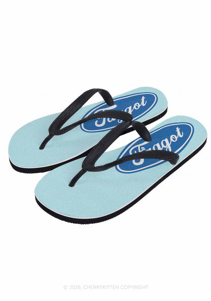 Blue Faggot Pride Y2K Print Flip Flops Cherrykitten