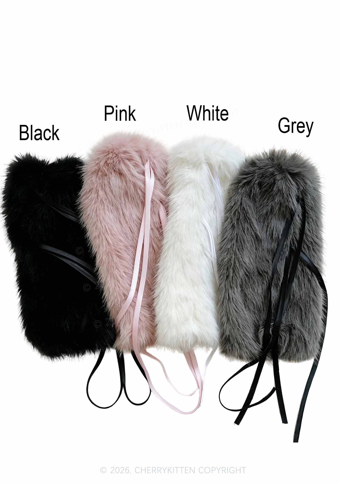 Fuzzy Bow Faux Fur Y2K Leg Warmers Cherrykitten