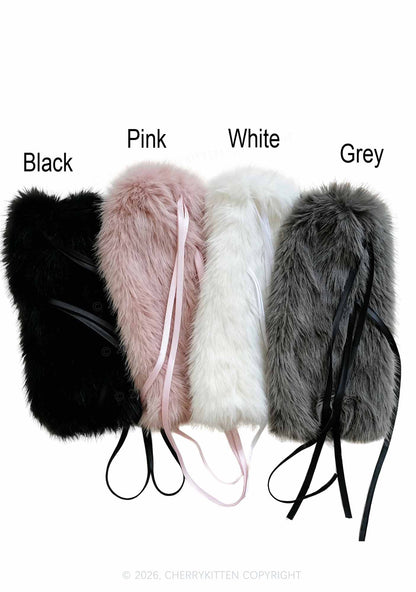 Fuzzy Bow Faux Fur Y2K Leg Warmers Cherrykitten