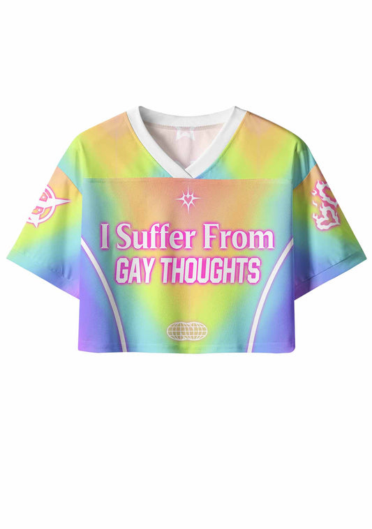 Rainbow Gradient Gay Thoughts Pride Y2K Crop Sport Jersey Shirts Cherrykitten