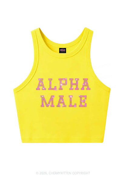 Rhinestone Pink Alpha Male Y2K Crop Tank Top Cherrykitten